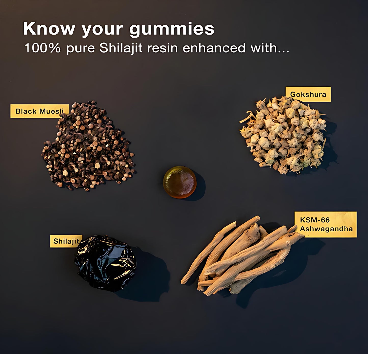 Be Bodywise Pure Himalayan Shilajit Gummies Gold I Lab Tested I No Added Sugar I Ashwagandha, Gokshura| Fulvic Acid & 85+ Trace Minerals I for Men, Women I Non-GMO I 100% Natural & Organic I 60 Gummy