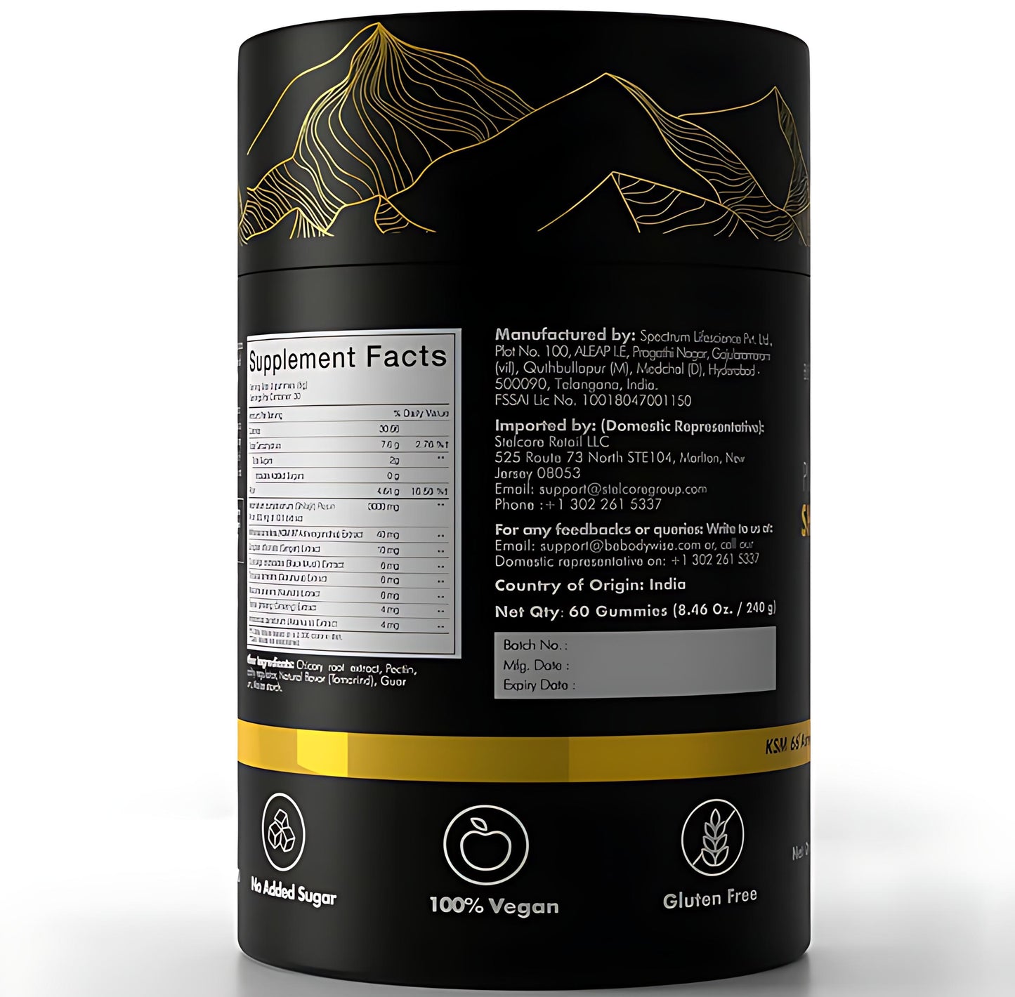 Be Bodywise Pure Himalayan Shilajit Gummies Gold I Lab Tested I No Added Sugar I Ashwagandha, Gokshura| Fulvic Acid & 85+ Trace Minerals I for Men, Women I Non-GMO I 100% Natural & Organic I 60 Gummy