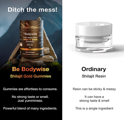Be Bodywise Pure Himalayan Shilajit Gummies Gold I Lab Tested I No Added Sugar I Ashwagandha, Gokshura| Fulvic Acid & 85+ Trace Minerals I for Men, Women I Non-GMO I 100% Natural & Organic I 60 Gummy